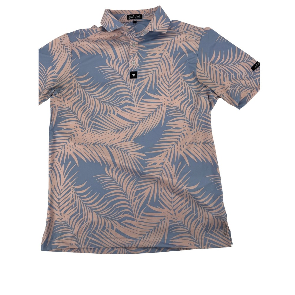 Bad Birdie Polo Golf Shirt Small‎ Men's Palm Leaf Golf Blue Pink Short Sleeve